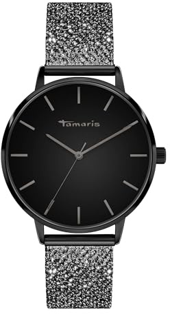 Tamaris Armbanduhr Damen Quarzuhr Analog 36mm, mit Edelstahl Armband, Glitzer, 3 ATM Wasserdicht
