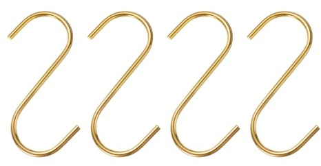 sourcing map 4pcs Long S Hooks 4 Inch Extra Long Metal S-Shaped Hanging Hooks High Manganese Steel S Hanger Storage Organizing Tool for Kitchen Garden Bathroom Garage Closet, Gold Tone