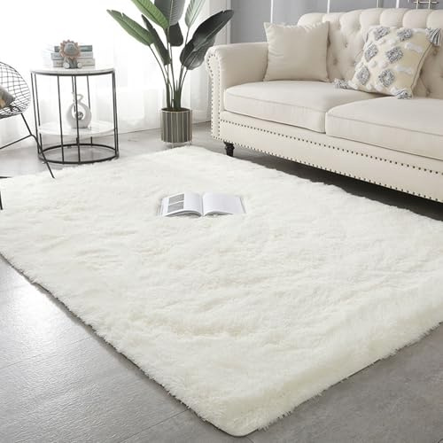 XUEDNGM Hochflor Teppich Wohnzimmer 60 x 260 cm Flauschig, Weich, Pflegeleicht, Anti-Rutsch, Waschbar Teppich rutschfeste Hochflor Wohnzimmer Teppich für Wohnzimmer, Schlafzimmer, Weiß