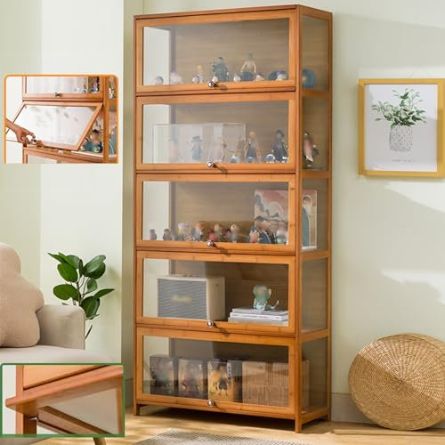 GLJTUO Vitrine Für Sammlerstücke/Vitrine Mit Acryl-Schranktür, Schranktür Versiegelt, Staubdicht, Leicht Zu Reinigen, Bambus-Aufbewahrungsschrank Oder Figuren, Kuriositäten, SAMM,Brown-70x32x172cm