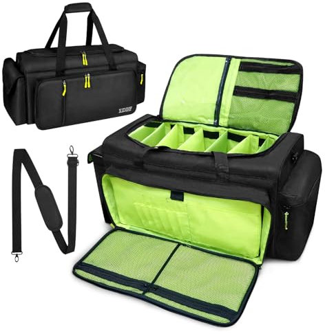 SUNDOY Grande borsa per DJ da viaggio, con fondo staccabile e divisori per cavi, attrezzatura da DJ, attrezzatura audio, accessori per strumenti musicali, Nero-verde., Extra Large-57x26x30, Borsa per