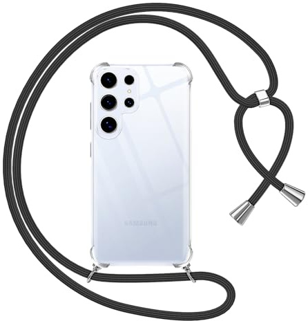 Pnakqil Coque pour Samsung Galaxy S25 Ultra avec Cordon, Transparente Silicone Housse avec Réglable de Collier Anti-Chute Etui pour Samsung S25 Ultra, Ètuis à Bandoulière 6.8, Noir