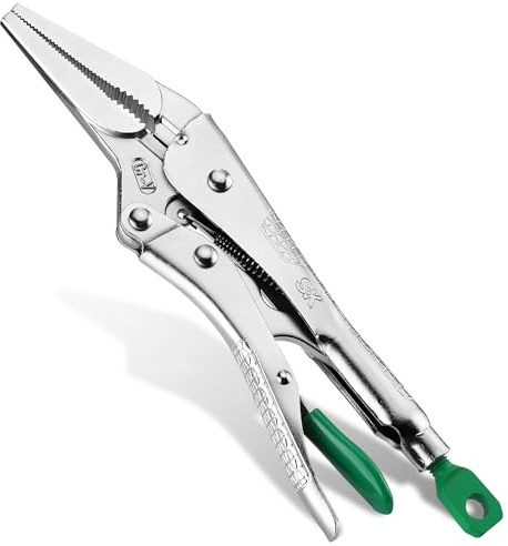 SK 9.5 Long Nose Locking Pliers, Premium CR-V Construction, Ergonomic Anti-slip Handle, Ideal for Welding or Assembly