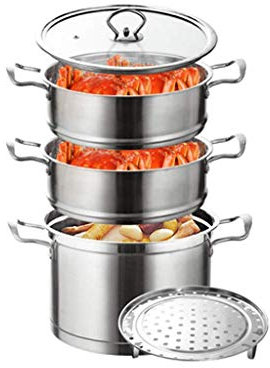CHFYIJYHM Cocina de inducción for vaporera Estufa de Gas doméstica Vaporera pequeña Acero Inoxidable 304 Tres Capas engrosadas 3 Capas 2 más 1 Capas Dobles(24cm)