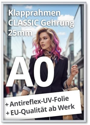 net-xpress® A0 Klapprahmen DIN A0 Plakatrahmen 25 mm silber | mit Antireflex-UV-Folie | Posterrrahmen aus Alu mit Gehrungsecken | inkl. Schrauben & Dübel | Wechselrahmen A0 Hoch- & Querformat