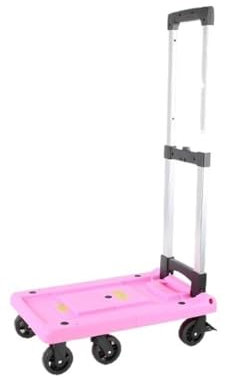 zhongqunli Flachbettwagen mit klappbaren Rädern Zusammenklappbarer tragbarer Trolley, Kurier-Frachtwagen, Gepäckwagen, Kleiner Trolley, Haushaltsanhänger Schwerlast-Trolley-Pritschenwagen(Pink,Large)