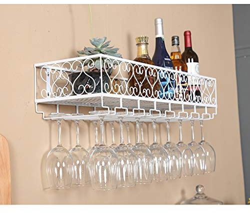 GFRWKCEX An der Wand montierte Weinregale, rustikaler Wand-Weinflaschen-/Glashalter, Weinschrank, Küchenbar-Einheit, schwebende Regale, Wandregal, Aufbewahrungs-Organizer-Rack (Farbe: Weiß, Größe: 60