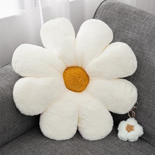 Aryan Großes Blumenkissen, 55 cm, weißes Gänseblümchen, dekoratives Dekokissen für Sofa, Couch, Stuhl, Bett, Schlafzimmer, Raumdekoration (weiß, 55 cm)
