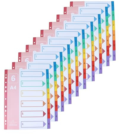 AMO HERMOSO 10er Register für Ordner A4, 6-Teilige Ordner Trennblätter | 1-6 Plastik Registerblätter Indexblätter für Ringordner Schule, Büro, 225x297mm, 11-fach
