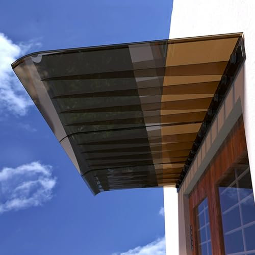Braune Gewölbte Veranda-Markise, Sonnenschutz Im Modernen Design Für Gartenterrasse, Vordach Haustür Überdachung, Tragbare Markise Für Garten/Hof/Terrasse (40x100cm/16x39in,Transparent)