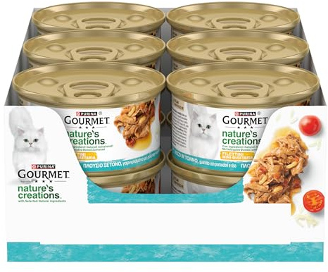 GOURMET NATURE'S CREATIONS Cibo Umido per Gatti Adulti Filettini con Tonno guarnito con pomodori e riso 12 lattine da 85g