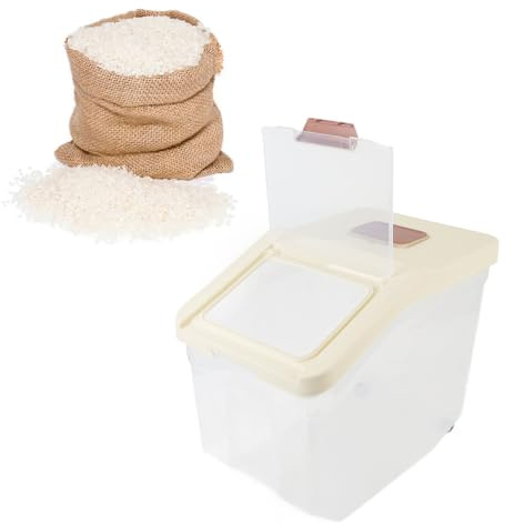 Mumusuki Rice Dispenser, Transparent Sealed Rice Storage Container with Lid Flour Cereal Dry Food Storage Bin for Kitchen Pantry Household (20kg)