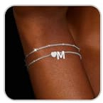 RWQIAN Pulsera con Iniciales para Mujer Plata I Pulsera de doble capa ajustable con Corazón y Letras, Joyas Regalos Perfectos para Mujeres