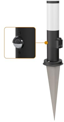 ledscom.de Pollerleuchte PORU Sensor mit Erdspieß für außen, 38cm, schwarz 1xE27 max.15W Steckdose