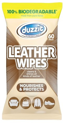 Duzzit Leather Wipes - Nourishes & Protects | 100% Biodegradable - Made From Plant Fibres | Cleans and Shines All Leather - Sofas, Jackets, Bags, Shoes & More (60 Biodegradable Wipes)