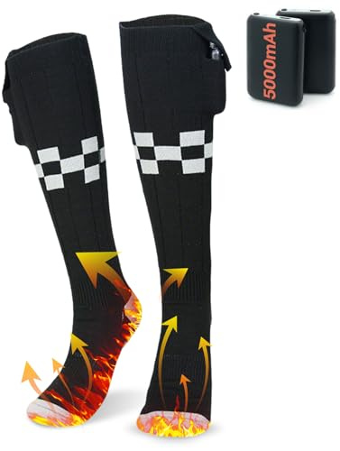 Chaussettes Chauffantes Connectées par APP, 5000mAh Batterie 4 Niveaux de Chaleur Réglables pour Randonnée Ski Camping Moto pour Homme et Femme