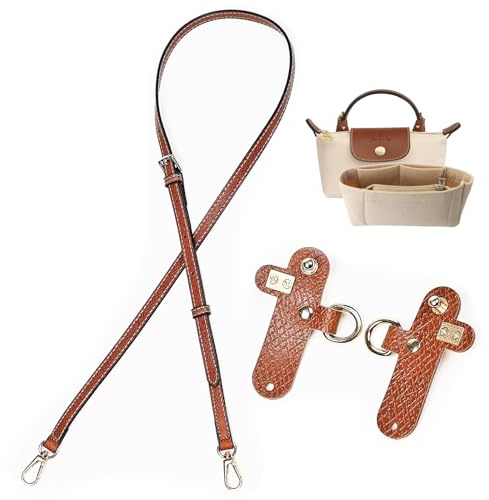 lomdung Schultergurt für Longchamp Tasche, No-Punch & Verstellbare Tasche Damen, Braun Schulterriemen aus Leder, Handtaschengurt, Mini Bag Straps mit 2 Stück Schultergurtadapter(1.2CM)