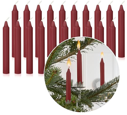 Nordstern Baumkerzen Dunkelrot 20er Pack - Kerzen für den Weihnachtsbaum, oder Geburtstagszug - Weihnachtskerzen, Pyramidenkerzen 10 x 1,25 cm