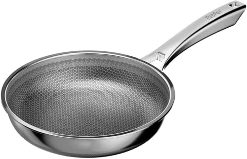 EvoFar Edelstahlpfanne 24 cm, 3-Schicht Antihaft Wabenpfanne | ergonomischer Edelstahlgriff, Edelstahl Pfanne Induktion für alle Herdarten geeignet, Backofenfest Bis 380°C
