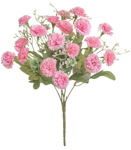 Gettimore Mother's Day Carnation Artificial Fake Flowers, 5 Forks with 20 Heads, Pink, for Home Wedding Party Decoration
