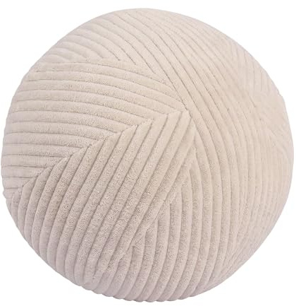 Ball-Kissen Kugelkissen Cord Beige/ Creme Spiel-Kissen rundes plüsch Kuschelkissen Kugel Öko-Tex 100 zertifiziert und 40°C waschbar - Dekokissen für Sofa, Wohnzimmer oder Kinder-Zimmer - 25 cm