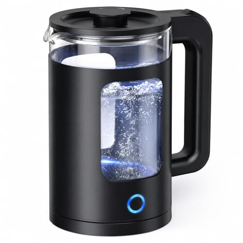 Kortemora 1.5L Glass Electric Kettle 1500W Fast Boil with Blue LED Light, BPA-Free Glass & Stainless Steel, Quiet Cordless Kettle with Auto Shut-Off & Boil Dry Protection, UK Plug Black