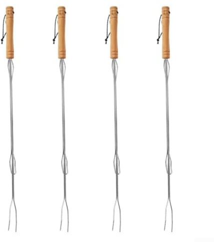 4-teiliges Teleskop-Grillgabel-Set aus Edelstahl, ausziehbar auf 76 cm, für Grillen im Freien, für Lagerfeuer und Hinterhofbraten (A)