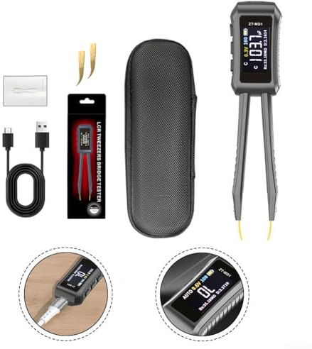 ZT-MD1 Pince à épiler numérique LCR pour résistances SMD, inducteurs, condensateurs, 100 Hz à 10 kHz, testeur de plage automatique avec coude de type C (coude ZT-MD1)