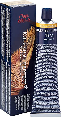 Wella Professionals Koleston Perfect Rich Naturals - Permanente Haarfarbe - Professionelle Coloration mit bis zu 100% Grauabdeckung & Me+ Farbtechnologie – 10/3 Hell Lichtblond Gold, 60ml