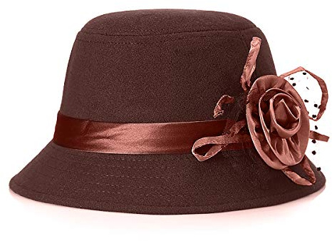 Glamorstar Vintage Felt Cloche Hat Winter Floral Fedora Bucket Hat Bowler Hats Dark Coffee