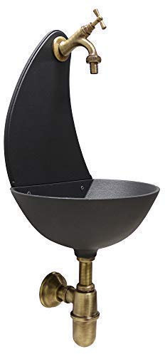 Fonderia Bongiovanni | Fontaine Mural | Model Luna | avec Robinet et Siphon | en Laiton Bruni | pour Jardin | Maison