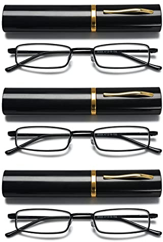 VEVESMUNDO Herren Lesebrille Mini Reise Kleine Kompakte Schmal Metall Lesehilfe Brillen Mit Etui +1.0,+1.5,+2.0,+2.5,+3.0,+3.5,+4.0