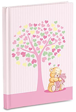 Journal souvenir du nouveau-né 17 x 24 cm, arbre de vie rose avec ourson