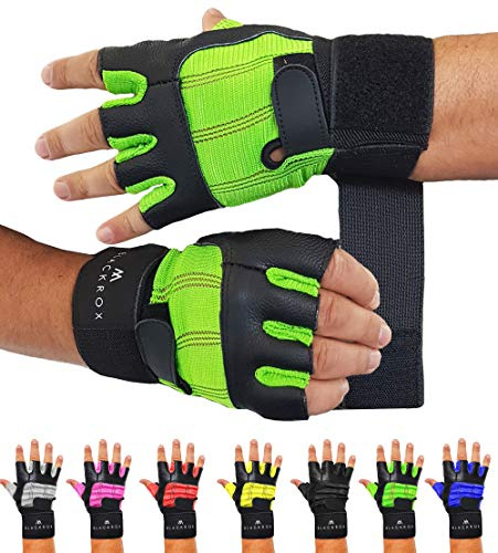 BLACKROX Fitnesshandschuhe echtes Leder Herren & Damen V3 Boston Kraftsport Handgelenkschutz Trainingshandschuhe Gym Handschuhe Bodybuilding Gym Gloves Kraftsport (Grün, L)