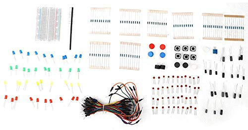 Electronics Component Kit with Circuit Resistors Buzzer Capacitor LED Electric Component Circuit Test Board Jumping Wire Breadboard Potentiometer for Beginner