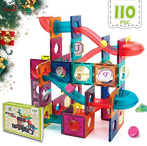 Lemmy Magnetische Bausteine 110 STK, Kugelbahn, Pädagogische Bauklötze Konstruktionsspielzeug Konstruktion Bausteine Spielzeug Geburtstag Geschenk Mädchen Jungen Kind ab 3,4,5,6
