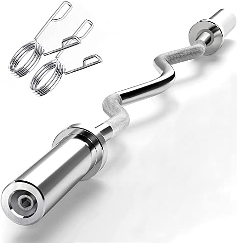 Nisorpa EZ Curl Bar EZ Barre de poids 119,4 cm pour plaques de poids de 5,1 cm, barre d'haltérophilie avec 2 colliers à ressort pour la maison, la gym, l'entraînement, le fitness