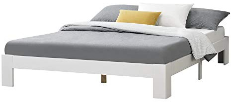 [en.casa] Struttura Letto in Legno di Pino 140 x 200 cm con Rete a Doghe Letto Francese/Matrimoniale in Design Minimal - Bianco