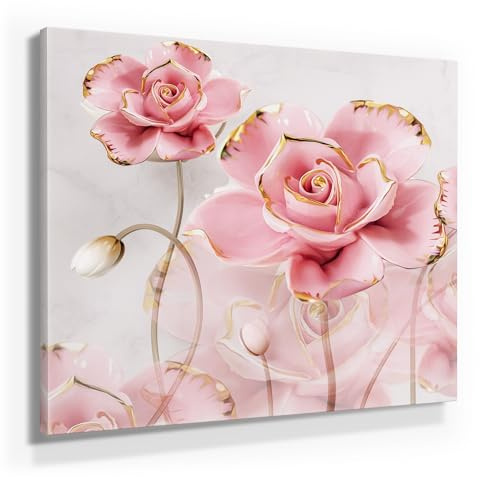 BilderKing Rosa Rosen als Leinwandbild, 80x80cm groß oder 9 weitere wunderschöne Rosen Bilder als Wandbild in 7 Formaten. Ideal als Dekobild für alle Zimmer. Fertig aufgespannt auf Holzrahmen