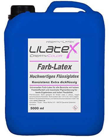 5 Liter Lilatex farbiges Flüssiglatex / Farblatex / Latexmilch - EXTRA-DICKFLÜSSIGES Naturlatex in BLAU