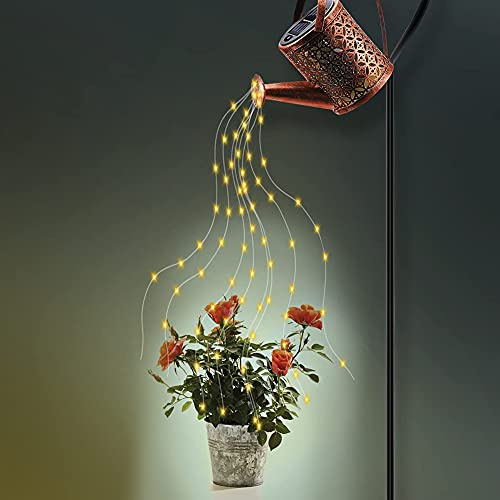 Annaffiatoio luci solari per giardino con staffa, impermeabile IP65, lanterne solari da appendere da giardino con stella doccia stringa luminosa per cortile, prato, patio (ferro)