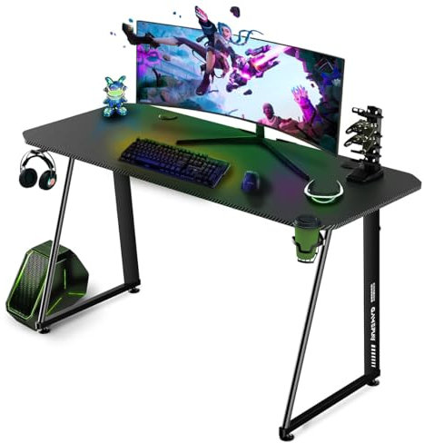 Mc Haus - Gameplay Carbon Black - Mesa Gaming Ergonómica para Ordenador, Escritorio Gamer con Estructura de Acero, Diseño Resistente y Espacioso, Color Negro, Ideal para Gamers