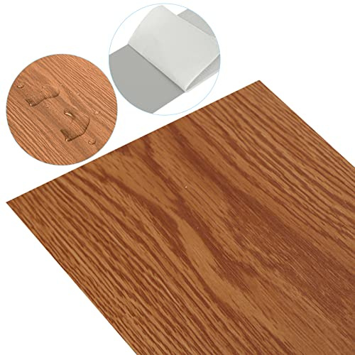 Fiqops PVC Bodenbelag, Vinylboden Dielen Selbstklebend ca. 5 m² Rutschfest Wasserfest für Designboden Dielenboden(Classic Warm Oak)