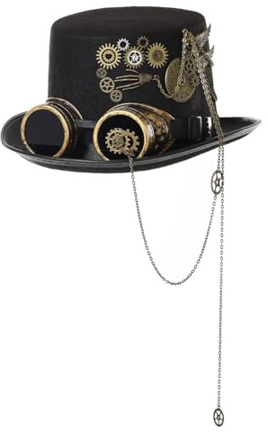 BPURB Damen Herren Steampunk Zylinder mit Brille Punk Halloween Party Kostüm Gothic Hut