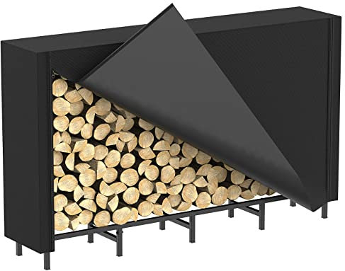 Estante de leña para Exteriores con Cubierta, Estante de leña de 5.5 pies para Chimenea, Almacenamiento de leña, Soporte de leña para Interiores, Ajustable, Resistente, Tela Oxford Impermeable Negra