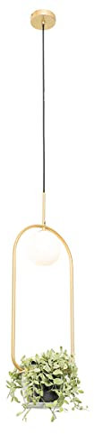 Qazqa - Art Deco Art-Deco-Hängelampe I Pendellampe I Pendelleuchte Gold I Messing mit weißem Glas - Isabella I Wohnzimmer I Schlafzimmer - Stahl Oval - LED geeignet G9