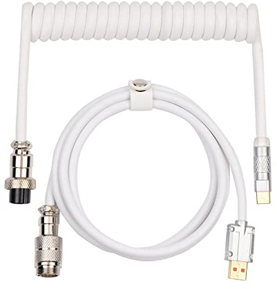 EPOMAKER Puff Aviator Cavo USB a spirale, cavo per tastiera meccanica da gioco rimovibile di tipo C, per Mac/Win/Gamer, adatto per RT100/TH68 PRO/TH80 PRO/TH96/TH80 SE/CIDOO V65 ecc. (Puff White)