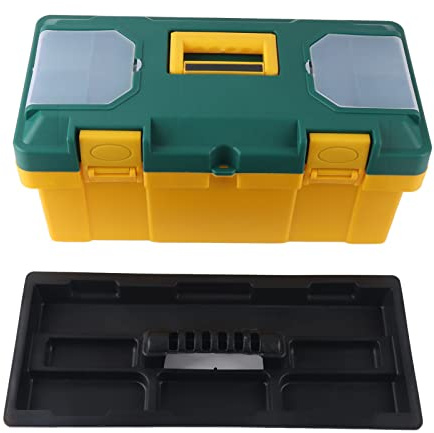 Miskall Hardware Tool Box, with Removable Tray Small Parts Case | Hardware Tool Box Car Portable PP Storage Yellow and Green, Tool Boxes(19 inch)