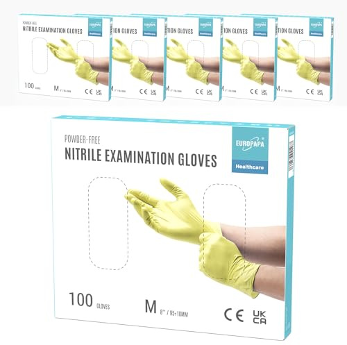 EUROPAPA® 500x Einweghandschuhe Nitrilhandschuhe puderfrei Untersuchungshandschuhe EN455 EN374 latexfrei Einmalhandschuhe Handschuhe in Gr. S, M, L & XL verfügbar (Gelb, M)