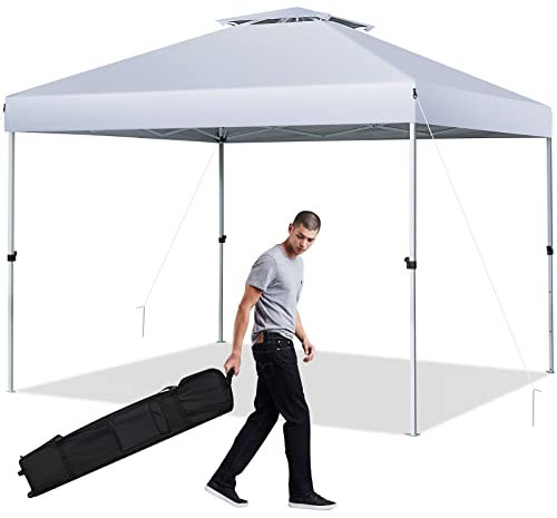 COSTWAY Carpa Plegable 3X3M, Cenador Plegable Pop Up 8 Personas, Gazebo Pabellón con Doble Techo con Ventilación, Altura Ajustable, Tela Oxford, Playa, Jardín, Patio (Blanco)